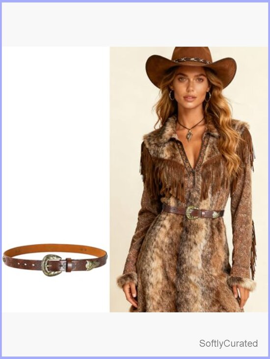 Women\'s Western Faux Leather Belt with Vintage Buckle main image 5